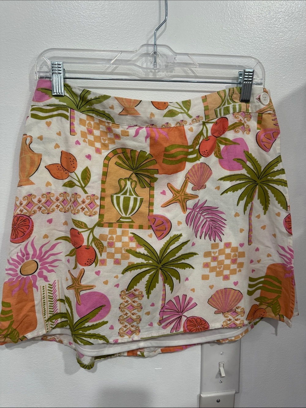 Tropical Motif Mini Skirt in Pink, Olive & Orange